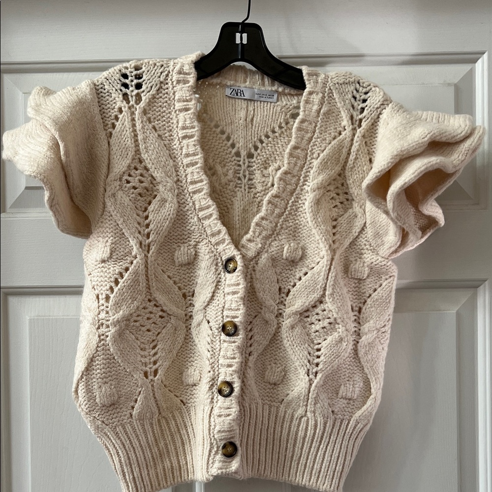 Zara Flutter Sleeve Button-Up Knit Cardigan